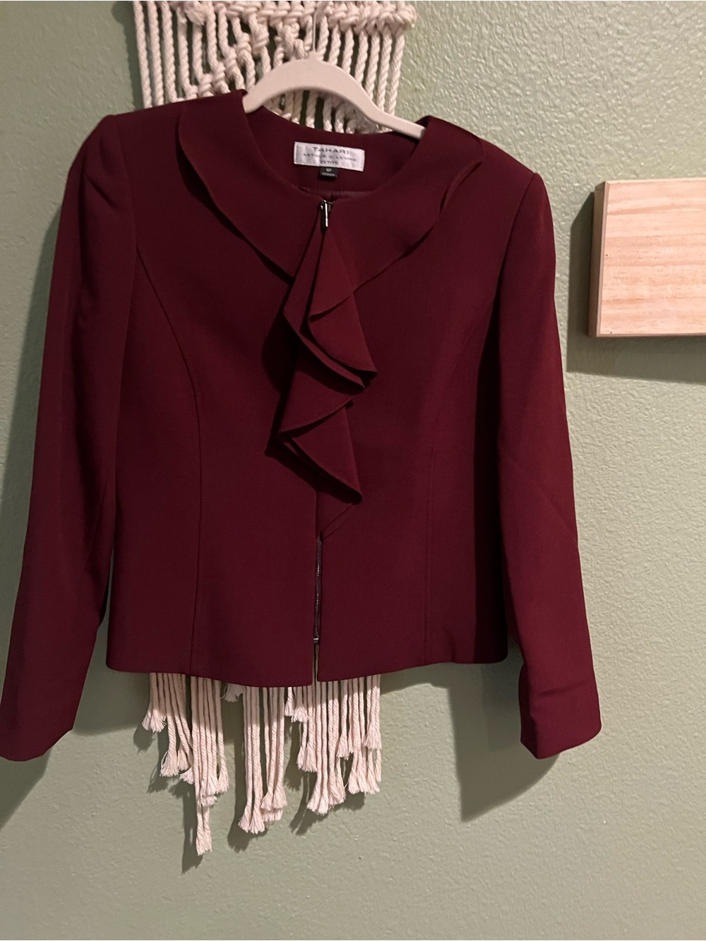 Ruffle-Front Burgundy Women's Blazer - Classic Tailored Jacket